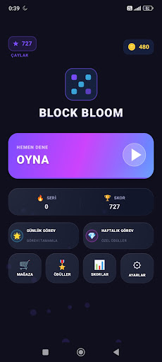 Block Bloom Puzzle board with colorful neon blocks